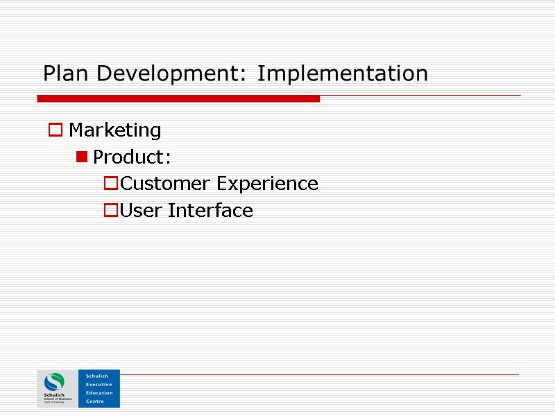 Plan Development: Implementation Marketing Product:   Customer Experience User Interface